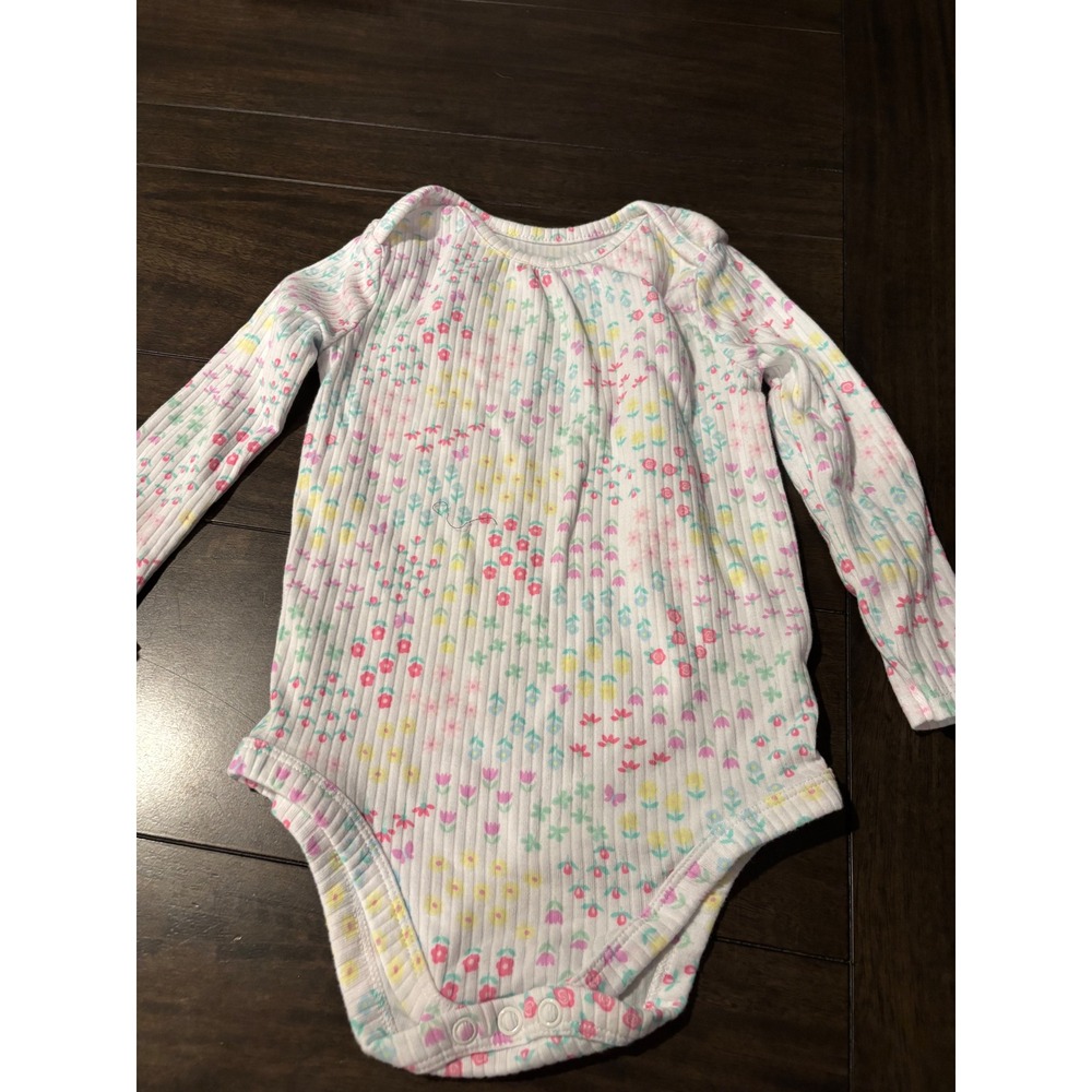Garanimals Baby Girls Floral Ribbed Long Sleeve Bodysuit White 24M